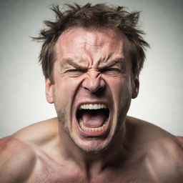 An intense depiction of a furious individual engaged in a loud outcry, featuring contorted facial expressions displaying raw emotion and strength.