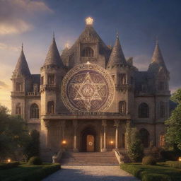 An ancient magical city housing a prestigious academy, glowing sigils adorning the grand educational edifices, radiating an aura of wisdom and arcane knowledge.