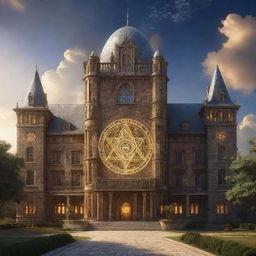 An ancient magical city housing a prestigious academy, glowing sigils adorning the grand educational edifices, radiating an aura of wisdom and arcane knowledge.