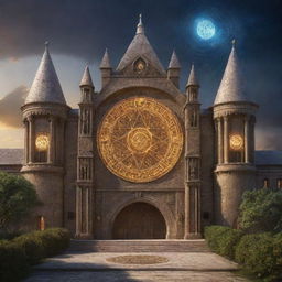 An ancient magical city housing a prestigious academy, glowing sigils adorning the grand educational edifices, radiating an aura of wisdom and arcane knowledge.