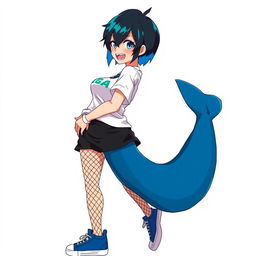 A mature woman character from Boku no Hero Academia styled as a 25-year-old, wearing casual clothes including a black skirt, fishnet stockings, and blue sneakers