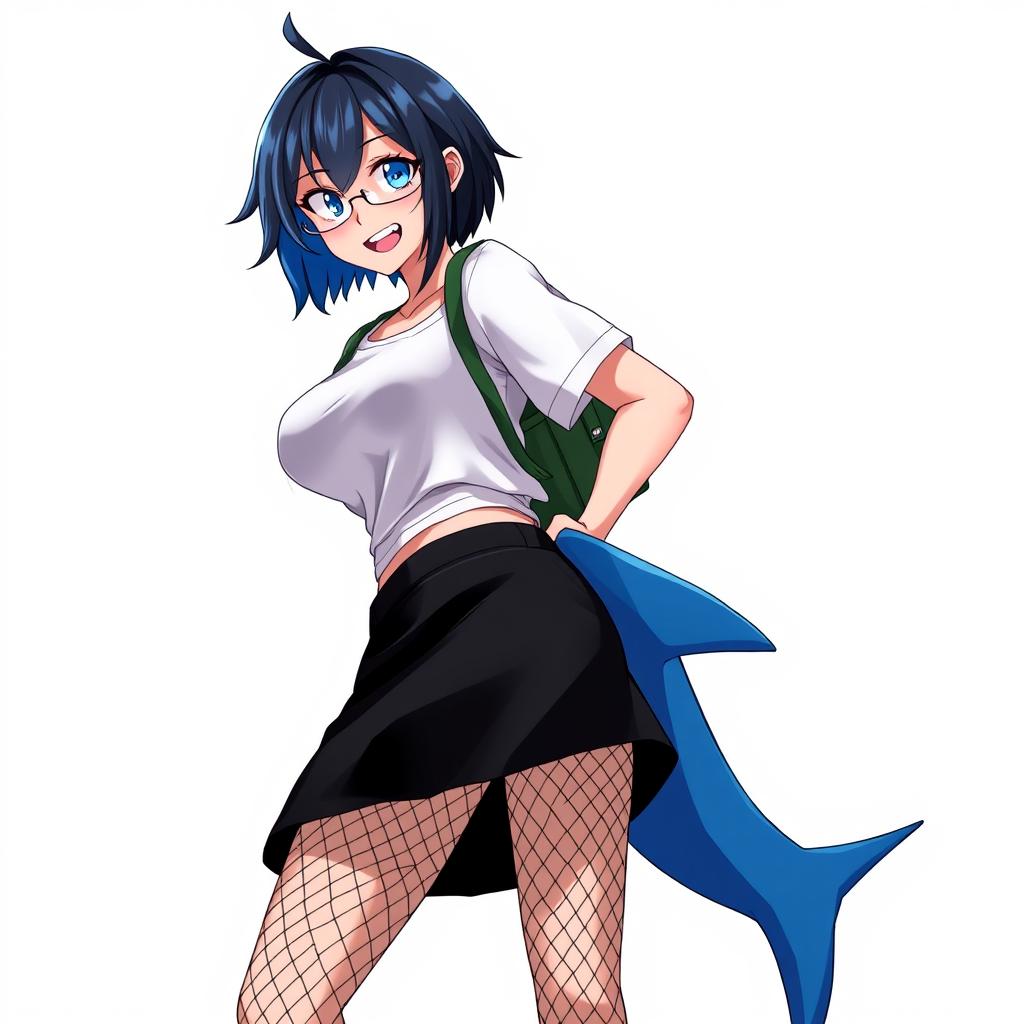 A mature woman character from Boku no Hero Academia styled as a 25-year-old, wearing casual clothes including a black skirt, fishnet stockings, and blue sneakers