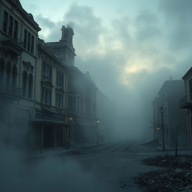 A hauntingly beautiful ghost city, shrouded in mist and mystery