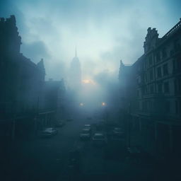 A hauntingly beautiful ghost city, shrouded in mist and mystery