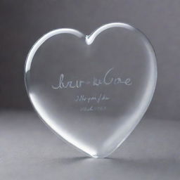 A beautifully crafted heart made of translucent glass with the name 'Clair De Lune' engraved on it in elegant script.