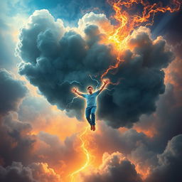 A person breaking free from a cloud of energy, symbolizing the liberation from negativity