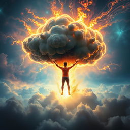 A person breaking free from a cloud of energy, symbolizing the liberation from negativity