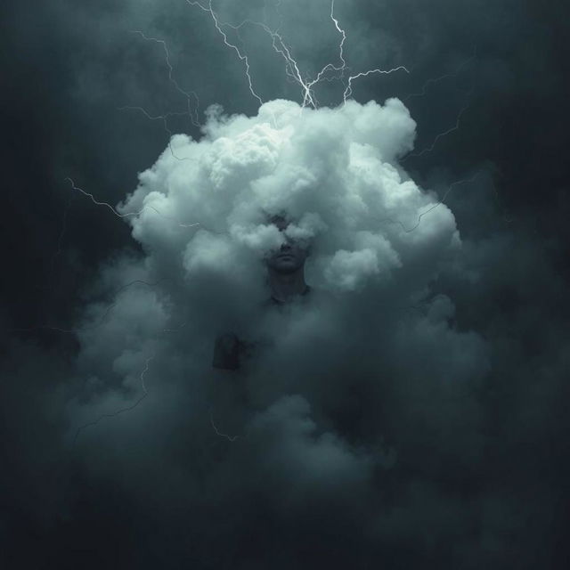 A person enveloped in a cloud of negative energy, symbolizing being trapped in negativity