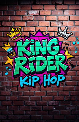 A vibrant hip hop typography image featuring a stylized brick wall covered in colorful hip hop graffiti