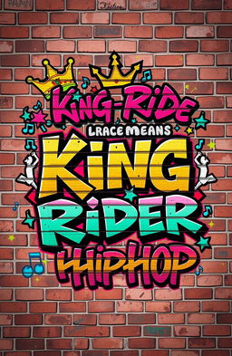 A vibrant hip hop typography image featuring a stylized brick wall covered in colorful hip hop graffiti