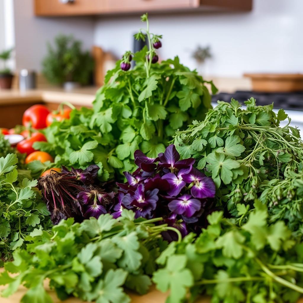 Visit our channel to see the preparation of herbs, featuring an array of fresh, aromatic herbs beautifully arranged in a kitchen setting