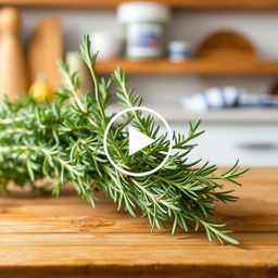 Visit our channel to see the preparation of rosemary, showcasing fresh rosemary sprigs in a beautifully organized kitchen setting