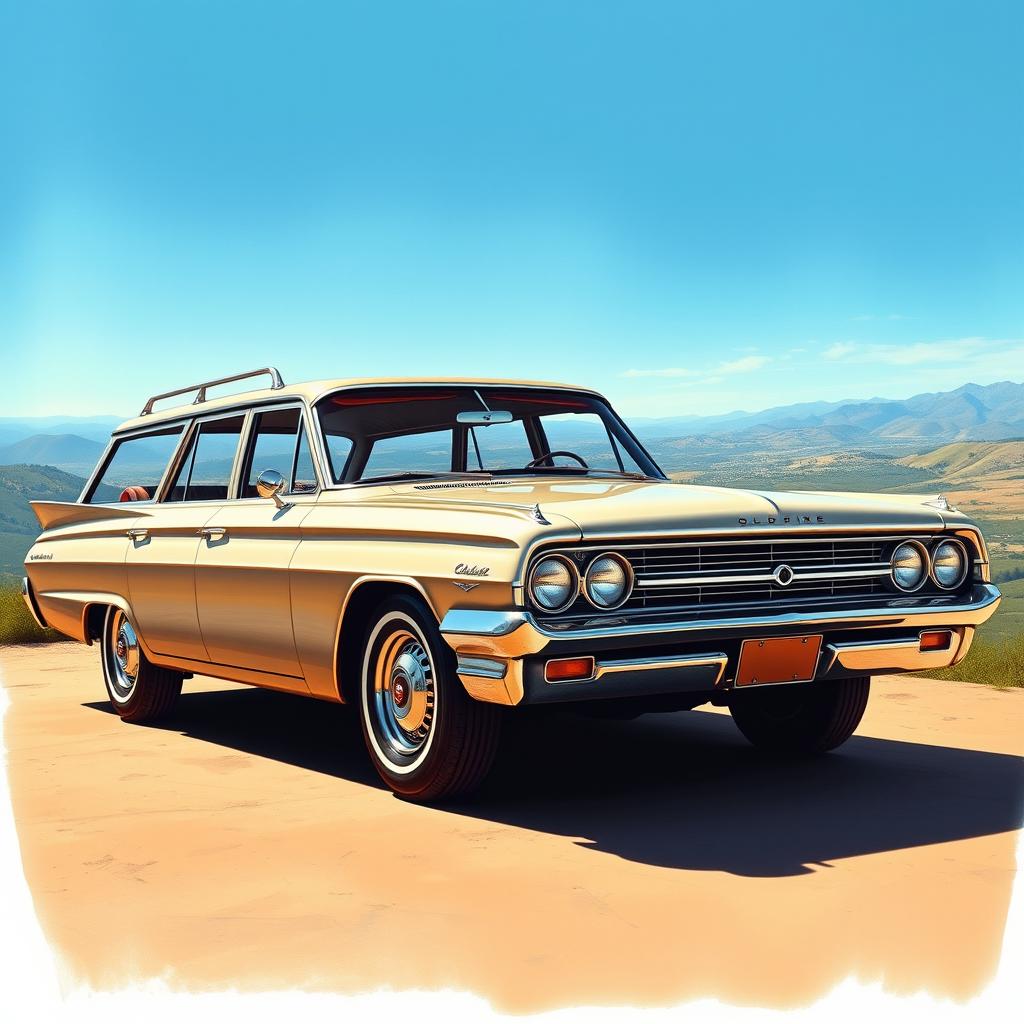 A detailed and vibrant depiction of a 1962 Oldsmobile Jetfire Station Wagon