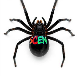 Close-up photo of a Black Widow spider from an overhead angle, capturing its distinctive glossy black body