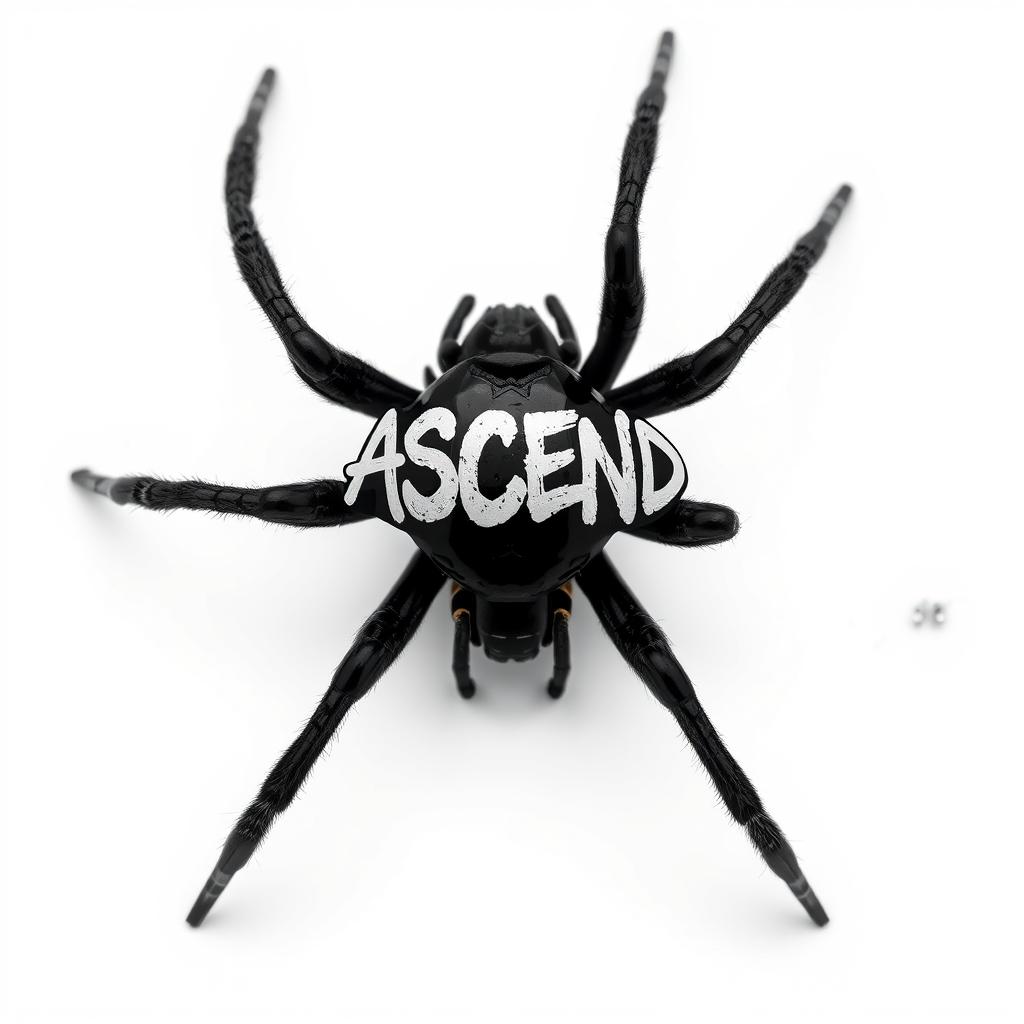 Hyper-realistic close-up photo of a Black Widow spider from an overhead perspective