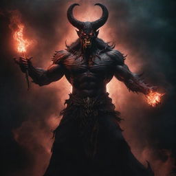 A demonic deity, imposing and powerful with a dark glowing aura