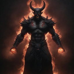 A demonic deity, imposing and powerful with a dark glowing aura