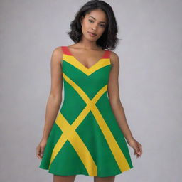 A stylish short flare dress vividly coloured with the design of the Guyana flag