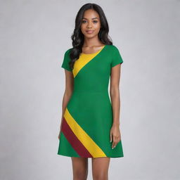 A stylish short flare dress vividly coloured with the design of the Guyana flag