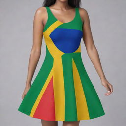 A stylish short flare dress vividly coloured with the design of the Guyana flag