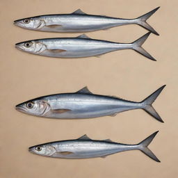 An anatomically accurate sardine fish, depicted with careful attention to every detail to show its unique features.