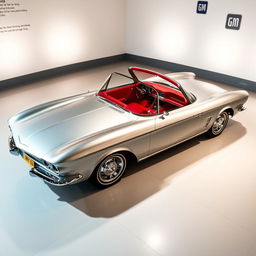 1962 Corvair Super Spyder Concept, sleek and curvy, showcased in a classic GM design display setting