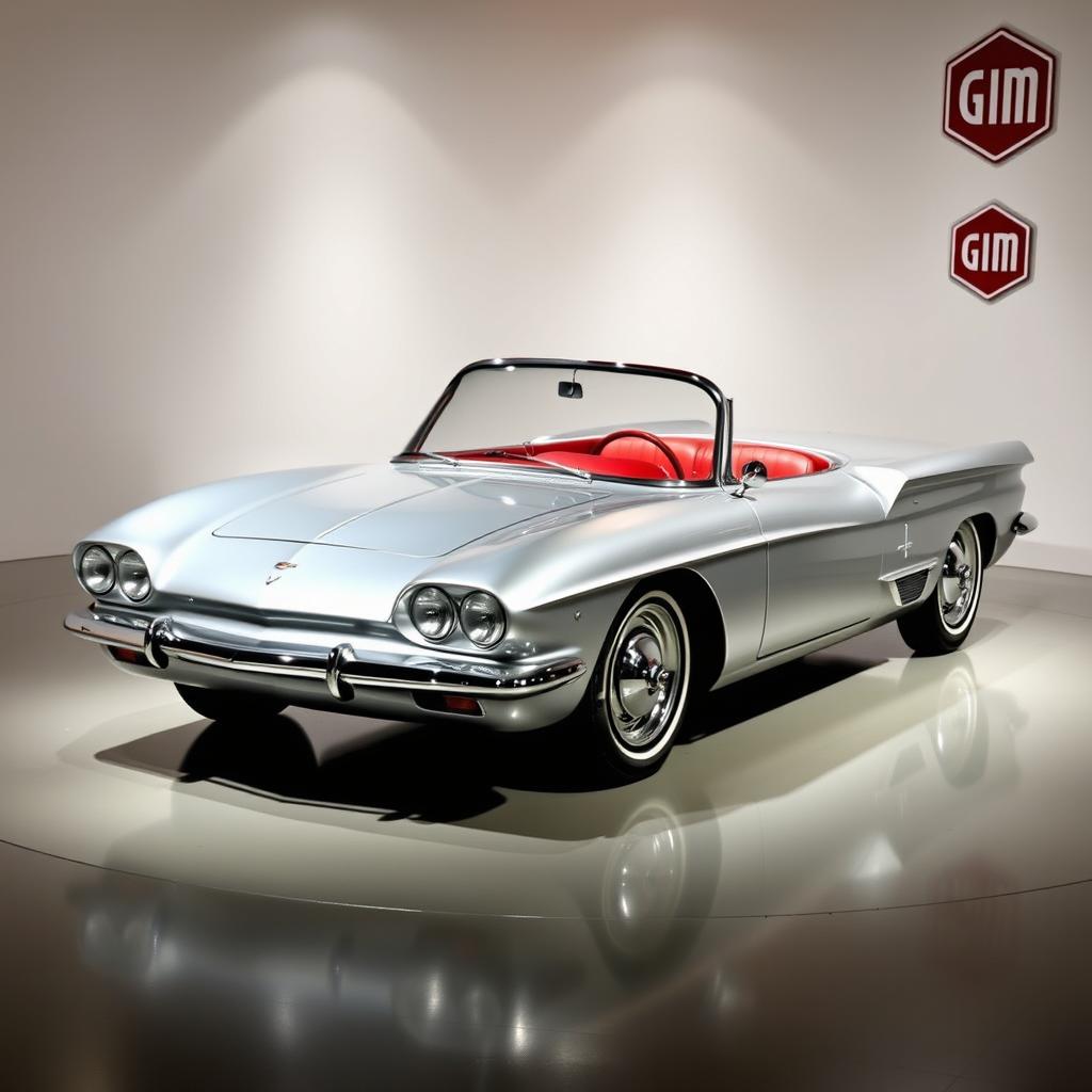 1962 Corvair Super Spyder Concept, sleek and curvy, showcased in a classic GM design display setting