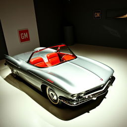 1962 Corvair Super Spyder Concept, sleek and curvy, showcased in a classic GM design display setting