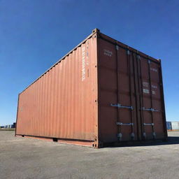 A large, sturdy shipping container under a clear blue sky.