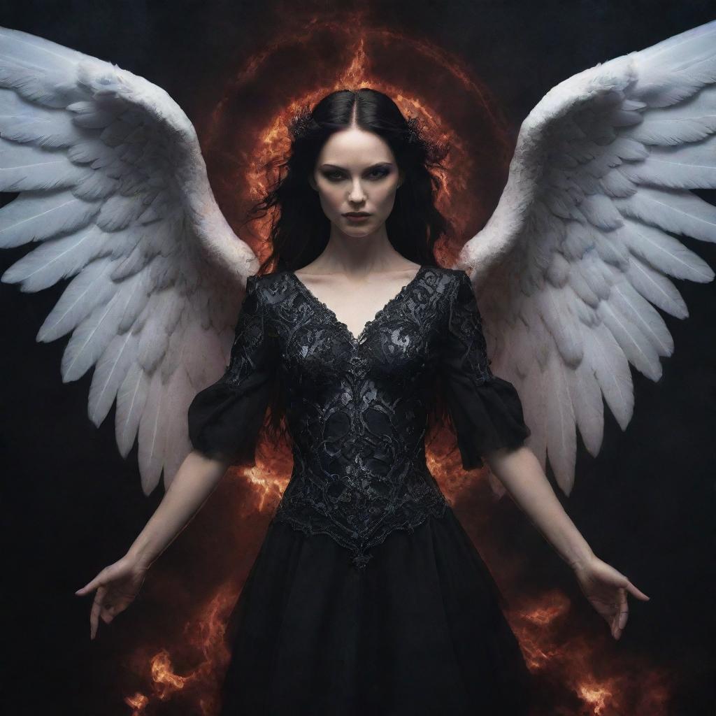 An incredible paranormal fusion of angel and demon in universal form, embodying both celestial goodness and infernal darkness