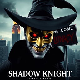 A parody of "The Dark Knight" poster featuring a man in a black wide-brimmed puritan witch hat and a black coat