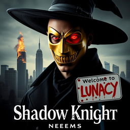 A parody of "The Dark Knight" poster featuring a man in a black wide-brimmed puritan witch hat and a black coat