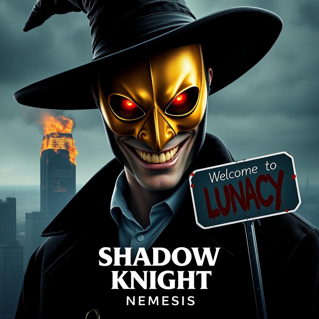 A parody of "The Dark Knight" poster featuring a man in a black wide-brimmed puritan witch hat and a black coat