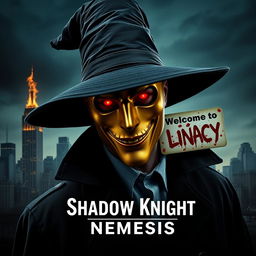 A parody of "The Dark Knight" poster featuring a man in a black wide-brimmed puritan witch hat and a black coat