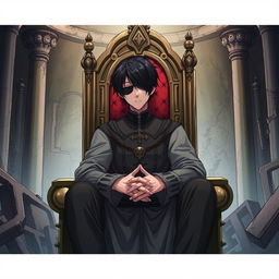 A light novel illustration depicting a throne room in ruins