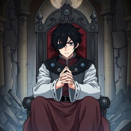 A light novel illustration depicting a throne room in ruins