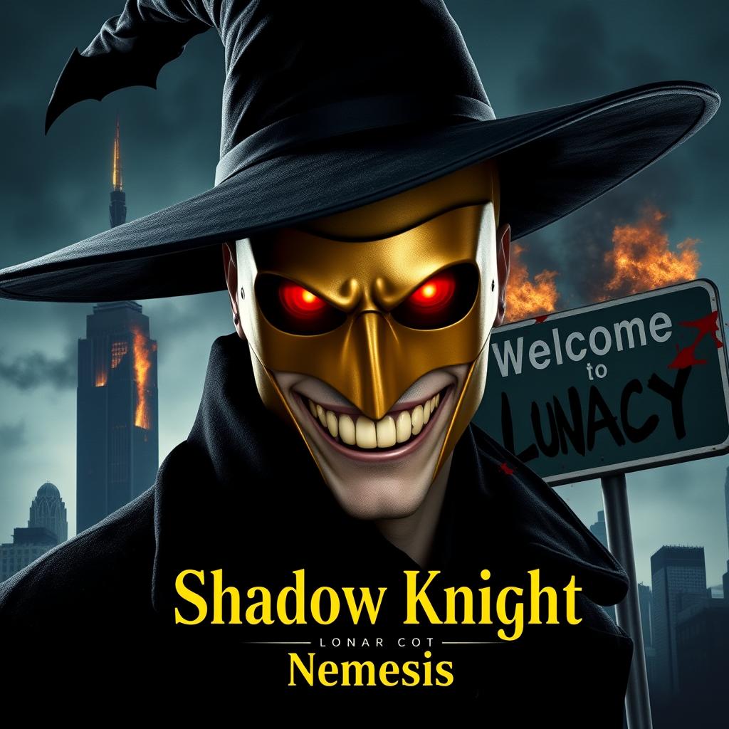 A parody of "The Dark Knight" poster featuring a man in a black wide-brimmed puritan witch hat and a black coat