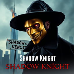 A parody of "The Dark Knight" poster featuring a man in a black wide-brimmed puritan witch hat and a black coat