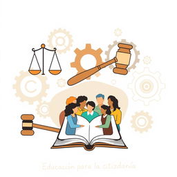 Illustrations themed around 'Educación para la ciudadanía', focusing on elements that represent laws and civic understanding