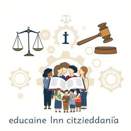 Illustrations themed around 'Educación para la ciudadanía', focusing on elements that represent laws and civic understanding