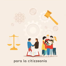 Illustrations themed around 'Educación para la ciudadanía', focusing on elements that represent laws and civic understanding