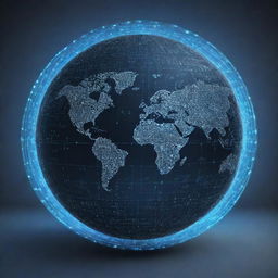 Illustrate an interconnected globe with various cyber elements like circuits, binary numbers, and shield icons, signifying the shared responsibility of securing cyberspace.