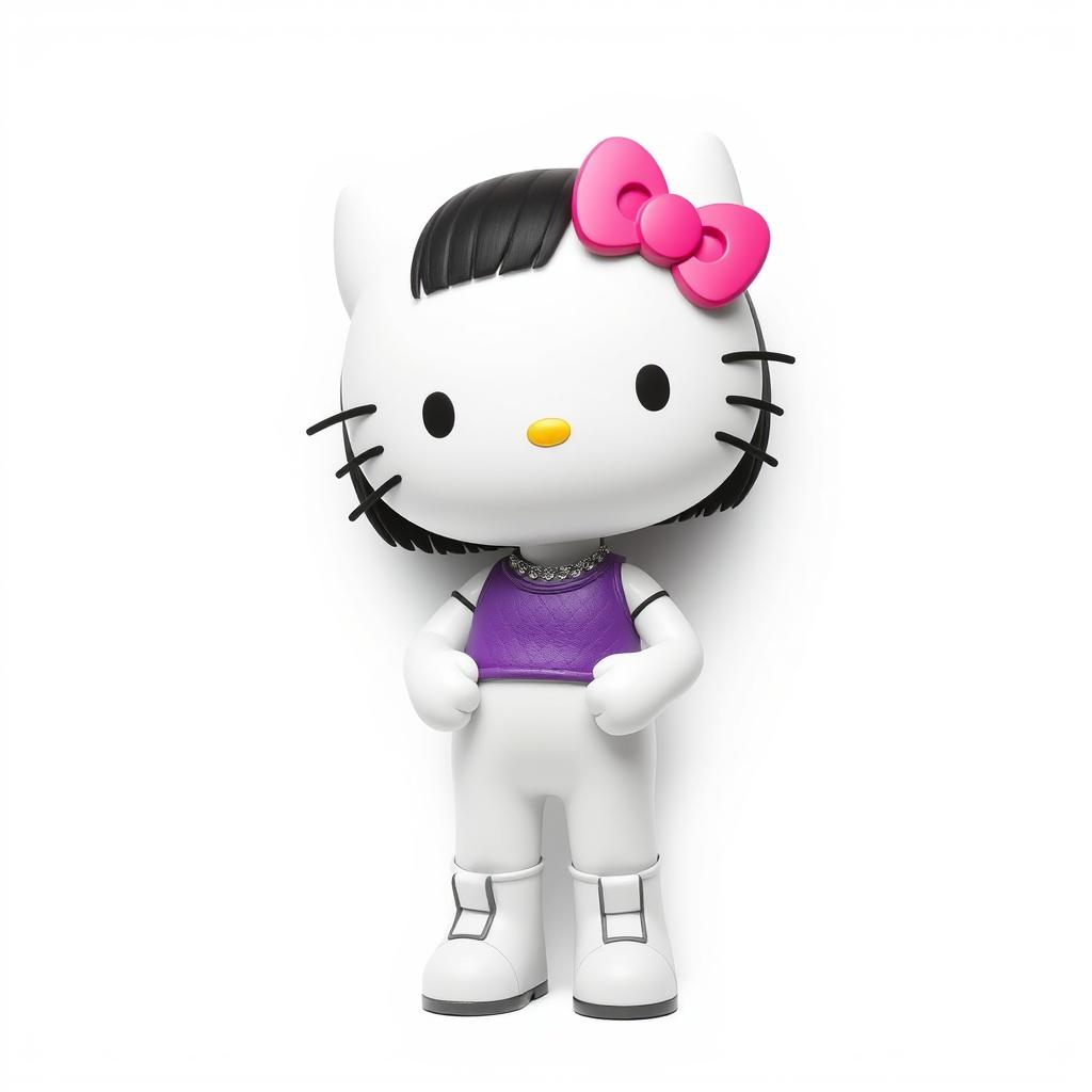 A unique character combining the iconic Hello Kitty face with a human-like body