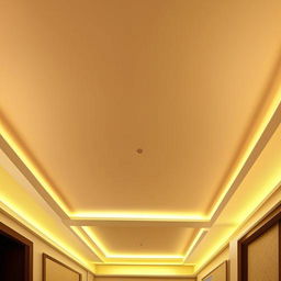 Design a modern false ceiling for a rectangular room measuring 11 feet by 14 feet, incorporating intricate patterns and ambient lighting.