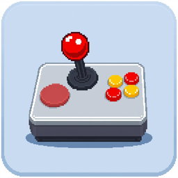 A pixel art icon of a classic game joystick