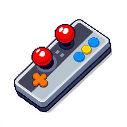 A pixel art icon of a classic game joystick