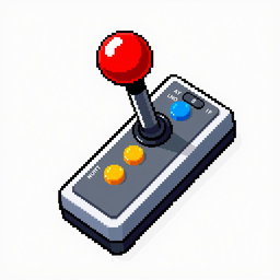 A pixel art icon of a classic game joystick
