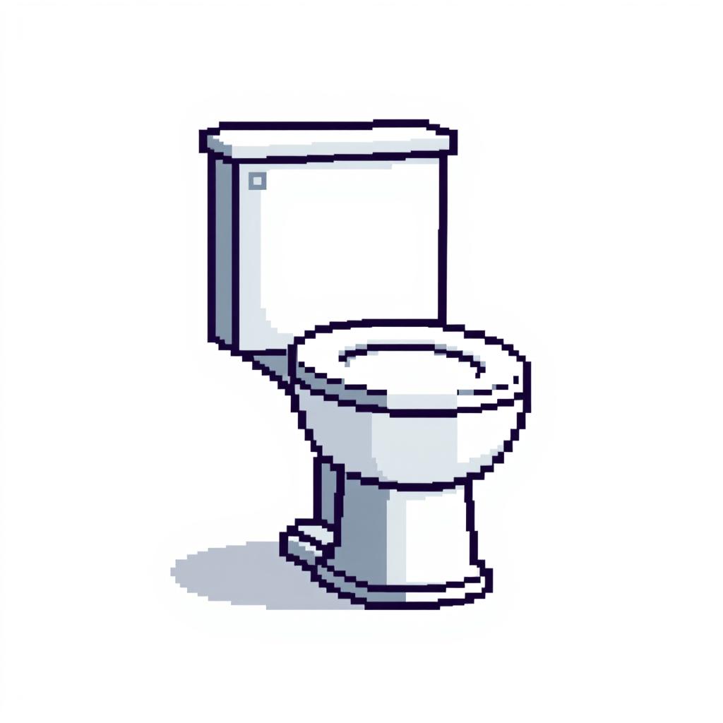 A pixel art icon of a classic toilet