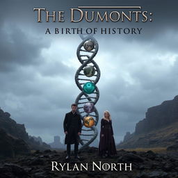 A Game of Thrones-inspired DNA strand intertwined with three mysterious components, symbolizing a merging of ancient lineage and fantasy