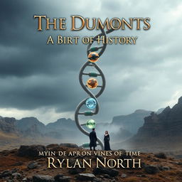 A Game of Thrones-inspired DNA strand intertwined with three mysterious components, symbolizing a merging of ancient lineage and fantasy